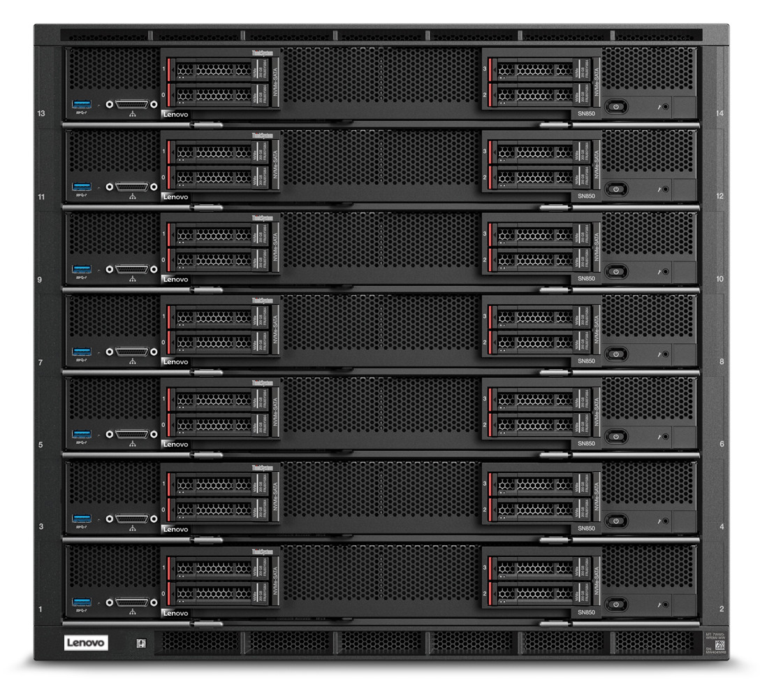 The Flex System Enterprise Chassis houses up to seven SN850 compute nodes